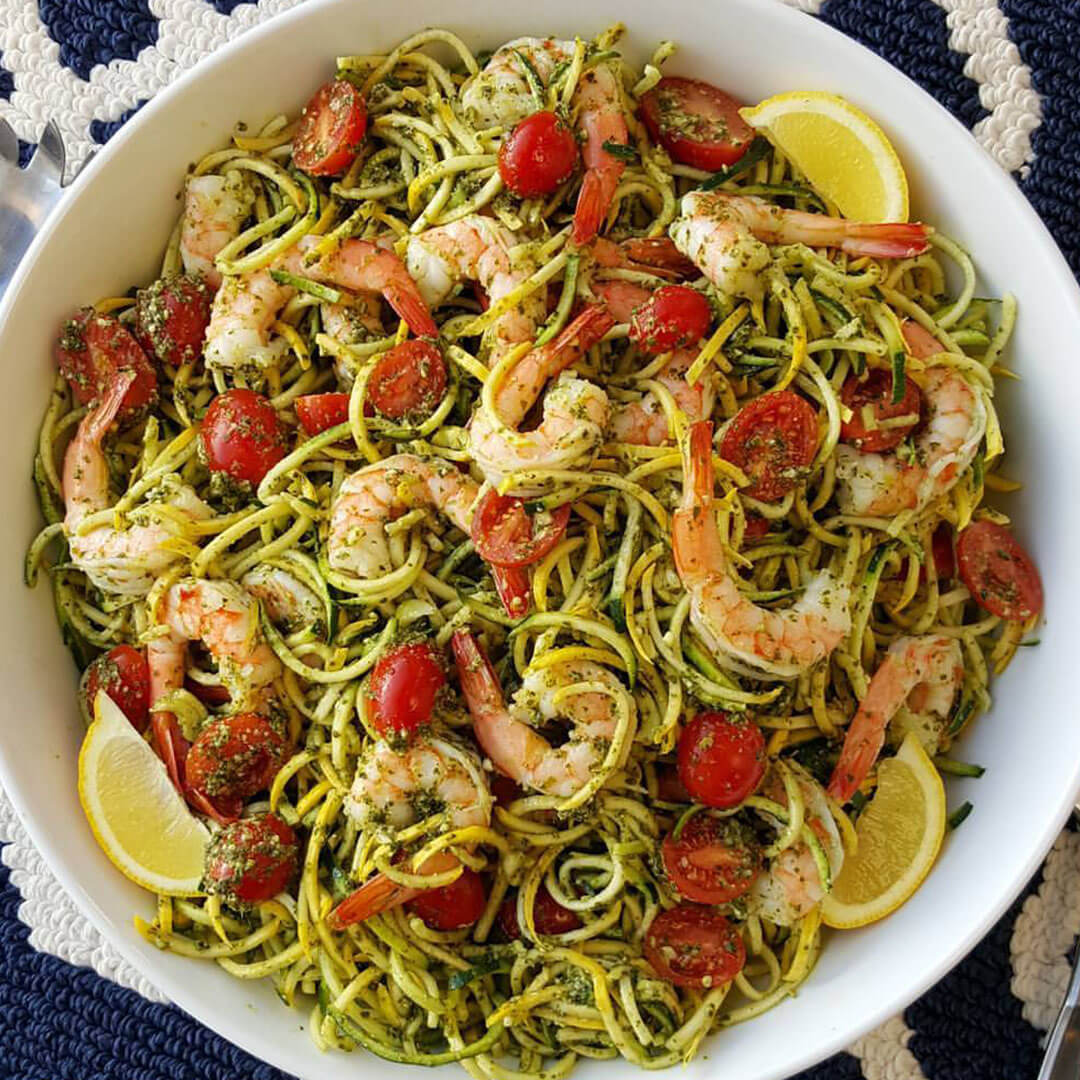 Zucchini Noodles with Pesto and Shrimp