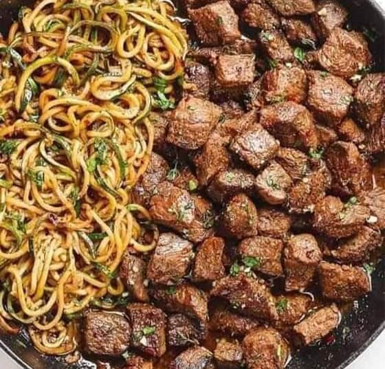 Garlic Butter Steak Bites with Zucchini Noodles