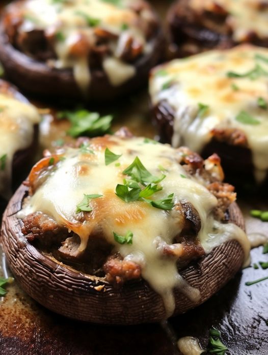 Keto Philly Cheesesteak Stuffed Portobellos