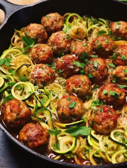 Skillet Zoodles and Meatballs